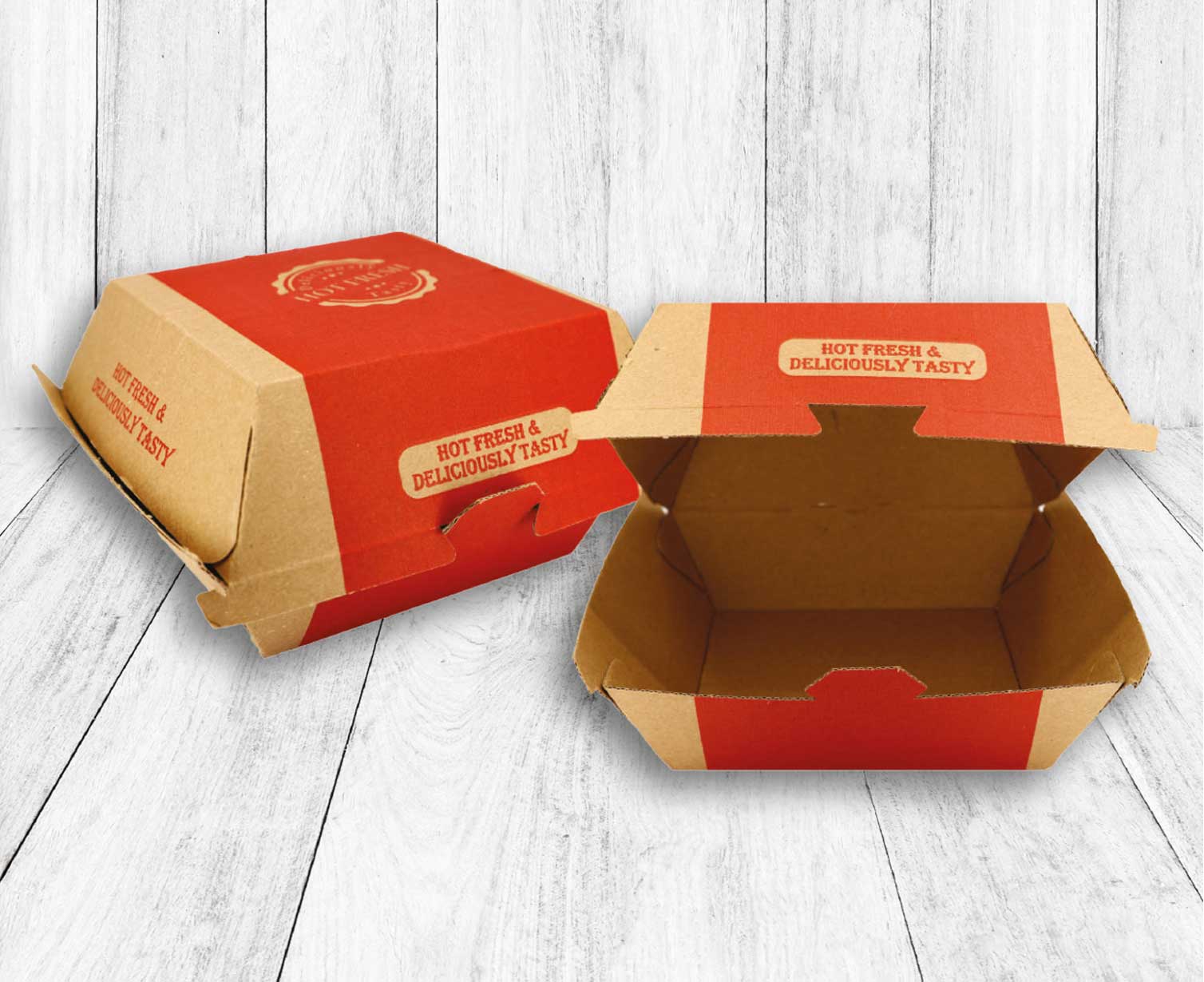 Custom printed hamburger boxes — eco-friendly takeaway food packaging by Meridian Packaging UK