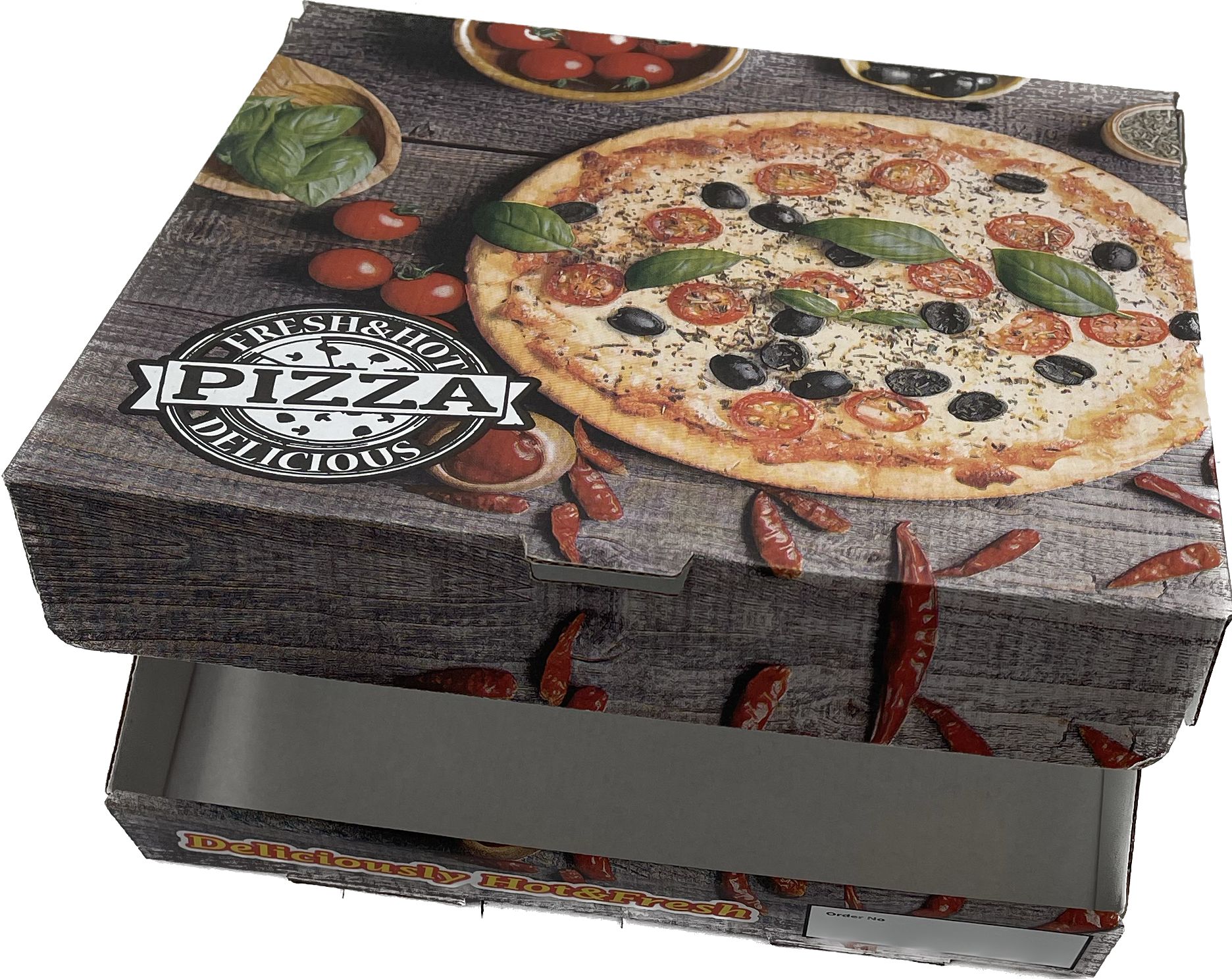 Custom printed pizza boxes — eco-friendly takeaway food packaging by Meridian Packaging UK
